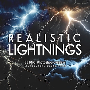 Lightning overlays for Photoshop, Transparent PNG lightning effects, Realistic lightning, Photo enhancements, Striking lightning overlays