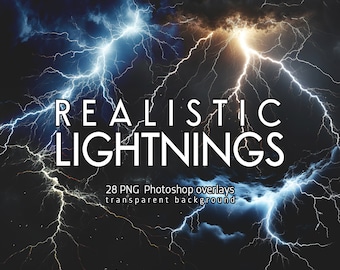 Lightning overlays for Photoshop, Transparent PNG lightning effects, Realistic lightning, Photo enhancements, Striking lightning overlays