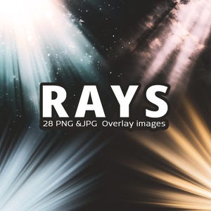 28 Light Rays Overlays: PNG Photoshop Backgrounds (Digital Download)
