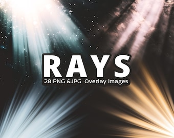 28 Light Rays Overlays: PNG Photoshop Backgrounds (Digital Download)