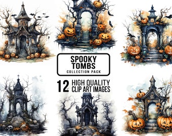 Clipart de Tumba Espeluznante: Gráficos Góticos de Halloween (Descarga Digital)
