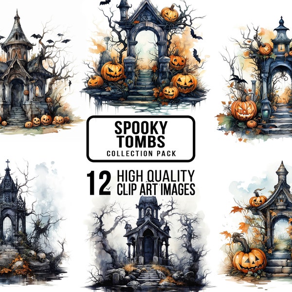 Spooky tomb clipart for commercial use, Halloween graphics, Tombstone illustration, Gothic clipart, Halloween party invitation, Eerie design