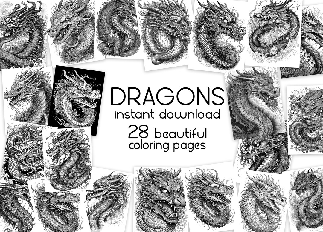 Dragon Coloring Pages for Adults, Coloring Book for Adults, Anxiety ...