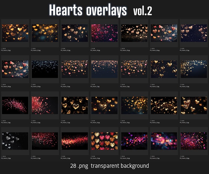 28 Hearts Photo Overlays: Romantic PNG Images (Digital Download) image 3