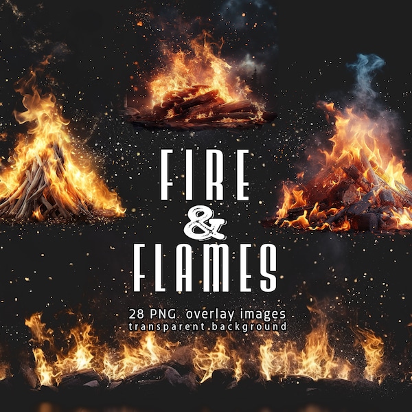 Fire overlays, Flame textures, Fireplace effects for Photoshop, PNG on transparent background, Bonfire graphic resources, Campfire overlays