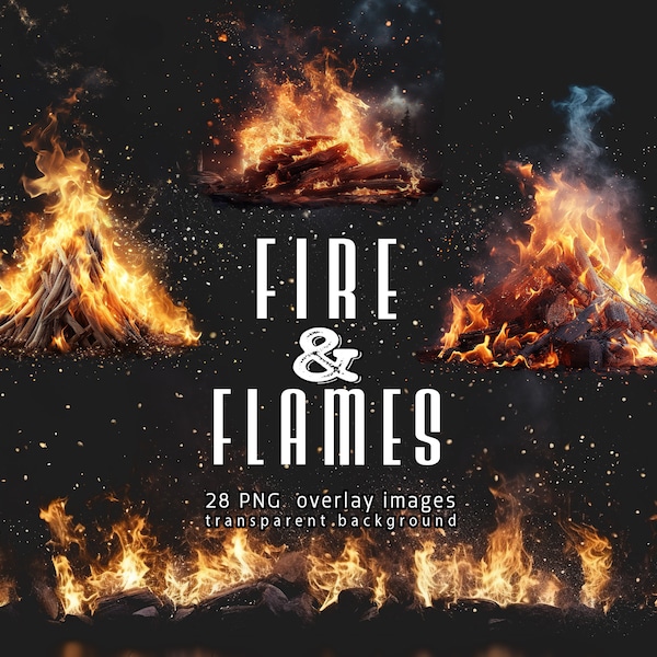 Superpositions de feu, textures de flammes, effets de cheminée pour Photoshop, PNG sur fond transparent, ressources graphiques feu de camp et superpositions de feu de camp