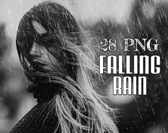 Falling Rain Photo Overlays: Realistic PNG Textures (Digital Download)
