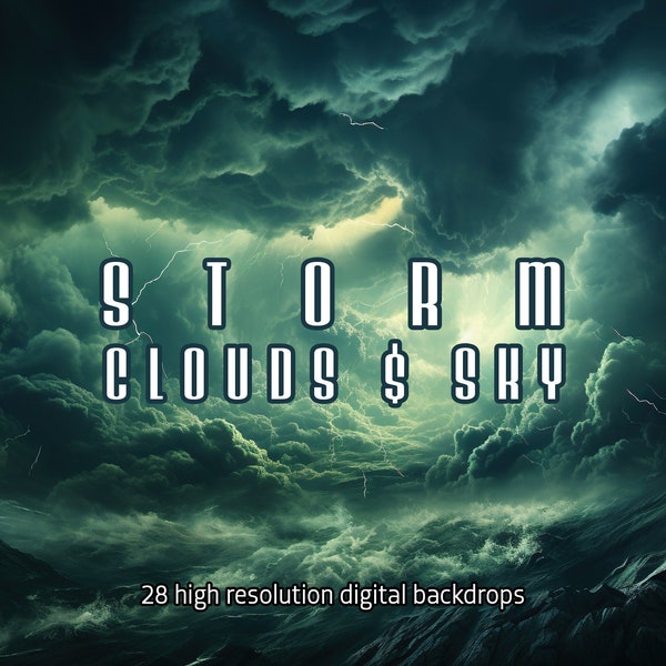 Storm clouds digital backdrops, Sky digital background for Photoshop, Dramatic sky backdrop, Nature inspired digital art, Stormy sky canvas