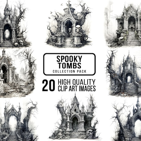 Spooky tomb clipart for commercial use, Halloween clipart, Halloween graphics, Gothic clipart, Halloween party illustration, Eerie design