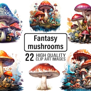 Watercolor Mushroom Clipart: Fantasy Illustrations (JPG, Commercial Use)