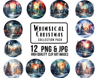 Whimsical Christmas Clipart: Holiday Graphics for Commercial Use (PNG, JPG)