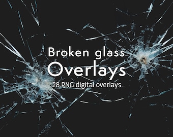 Broken Glass Photo Overlays: Transparent PNG Effects (Digital Download)