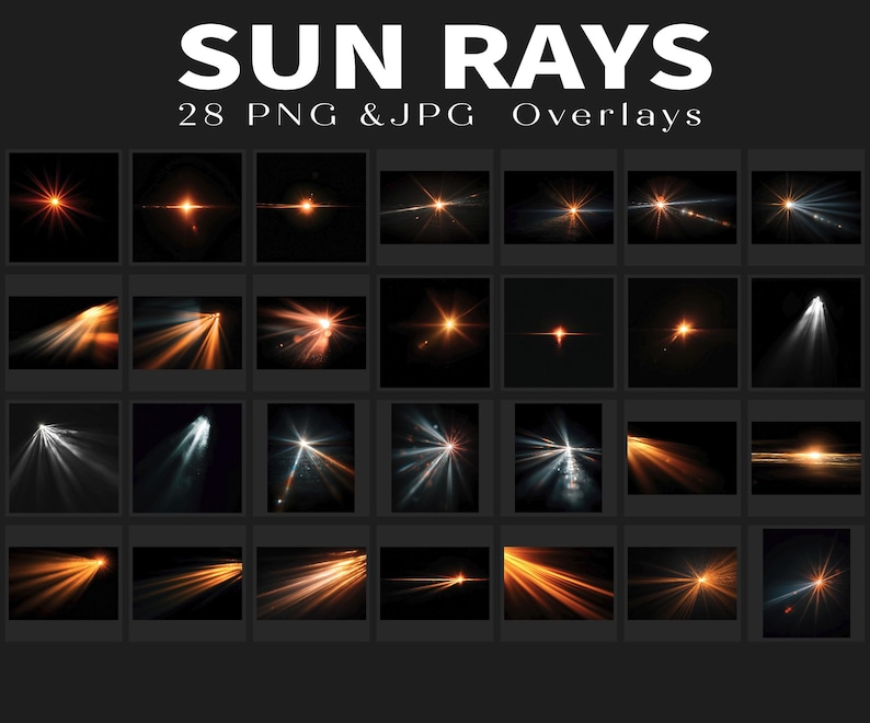 Sun Rey Effect Sun Rays Photo Overlays: Light Beams, Sunlight Effects (PNG & JPG ...