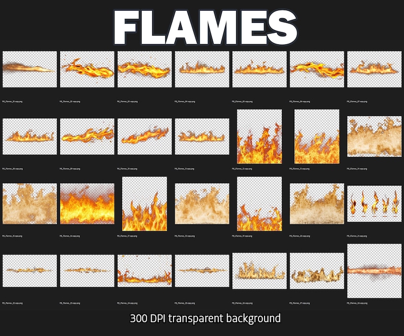 28 Realistic Fire Flames PNG Overlays: Photo Effects (digital Download ...