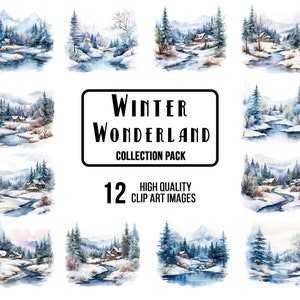 Imágenes prediseñadas de Winter Wonderland, ilustraciones invernales extravagantes, colección de imágenes prediseñadas de temporada, gráficos con temática de nieve, elementos de diseño de invierno