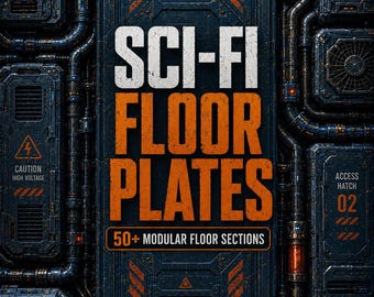 50 allées utilitaires de science-fiction PNG Panneaux de sol de couloir futuristes Actifs Kitbash Ponts de station spatiale Vue de dessus Sections de sol