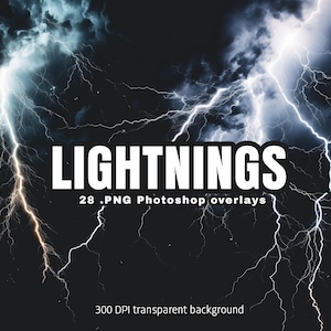 Lightning overlays for Photoshop, Transparent PNG lightning effects, Realistic lightning, Photo enhancements, Striking lightning overlays