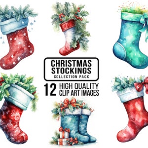 Watercolor Christmas Stocking Clipart: Festive Holiday Illustrations (Digital Download)