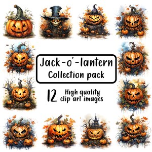 Jack-o&#39;-Lantern Clip Art: Spooky Halloween Graphics (Digital Download)