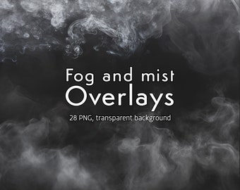 Fog overlays for photography, Mist effect Photoshop overlays, Transparent PNG, Fog textures, Photo enhancement, Misty atmosphere, Fog effect