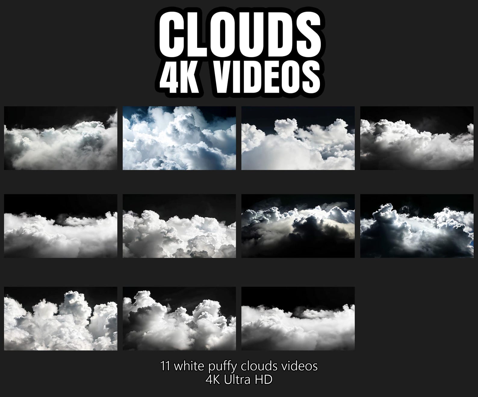 4K White Puffy Cloud Video Clips: Overlay Collection (digital Download ...