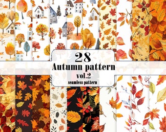 Watercolor Autumn Seamless Patterns: High-Resolution Digital Paper (Digital Download)