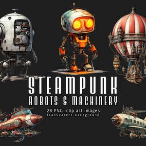 Steampunk Robot Clipart PNG, Mechanical Gear Illustrations, Futuristic Vintage Machines, Sci-Fi Steampunk Elements for Crafts & Designs