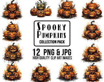 Spooky Halloween Pumpkin Clipart: Commercial Use Graphics (PNG & JPG)
