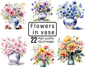 Vase of flowers clipart, Watercolor flower clipart, Wildflower clipart, High quality flower illustrations, Spring flower clipart, Floral