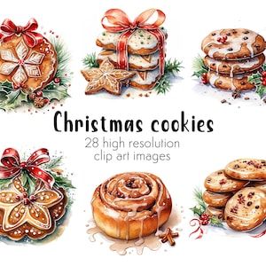 Christmas cookies clipart, Watercolor holiday illustrations, Festive cookie graphics, Holiday baking clipart, Christmas treats, Gingerbread