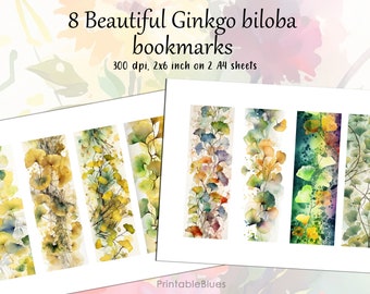 Ginkgo leaf bookmark, Japanese bookmark, Book lovers gift, Ginkgo leaf pattern, Book accessory, Scrapbooking, Printable set of 8