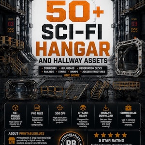 Sci Fi Hangar and Hallway Assets PNG Kitbash Pack 50 Modular Corridors Bulkheads Observation Decks Railings Stairs Ramps