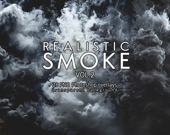 Realistisk rökeffekt, 28 PNG Photoshop-överlägg (digital nedladdning)