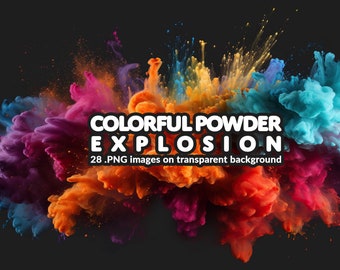 Colorful Powder Explosion Overlays: Dynamic Photo Effects (PNG Digital Download), Photo Enhance
