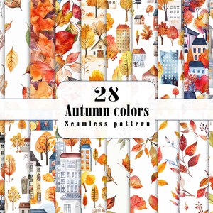 28 motifs d'automne sans couture à l'aquarelle - Papier numérique d'automne, arrière-plans imprimables pour le scrapbooking, les travaux manuels et un usage commercial