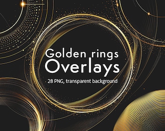 Golden Rings Photo Overlays: Glamorous Light Effects (PNG Digital Download)