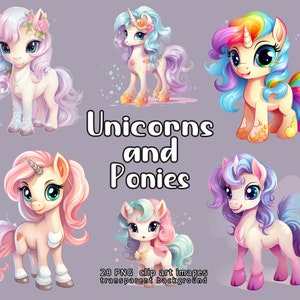 Watercolor Unicorn & Pony Clipart: PNG Graphics for DIY Crafts (Digital Download)