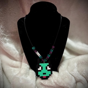 Handmade Invader Zim Gir inspired perler bead pendant necklace ~ Alternative fashion ~ emo jewelry ~ rave ~ scene