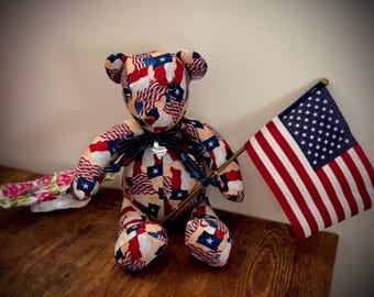 Orsacchiotto a tema Texas ~ Patriottico ~ Realizzato a mano ~ 33 cm ~ USA ~ Ottimo regalo