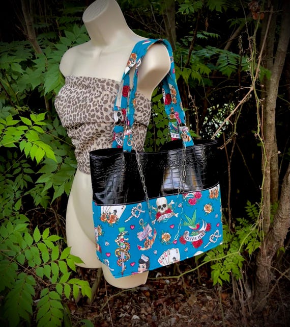 American Traditional Tattoo inspired tote purse~ retro style~ Alternative  style handbag~ faux leather