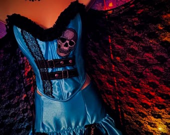 Gothic Fee OOAK Outfit ~ Korsett, Rock, Flügel ~ Kostüm ~ Festival wear ~ Rave ~ Größe S
