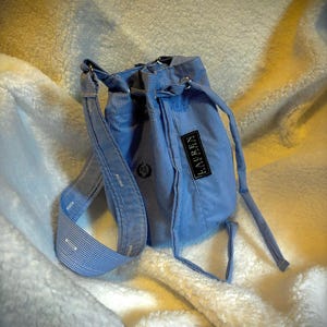 Bolso estilo cubo Lauren by Ralph Lauren reciclado y renovado ~ bolso hecho a mano ~ bolso con cordón ~ cuadros vichy azules ~ hecho a medida