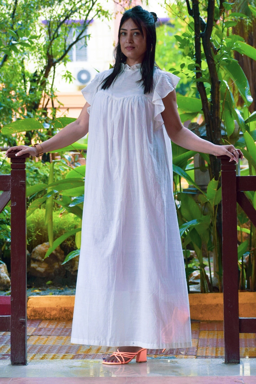 Flight Ruffle ANEMONES FLIGHT - Muslin Cotton Long Dress for Women | Loose Maxi Dress ...
