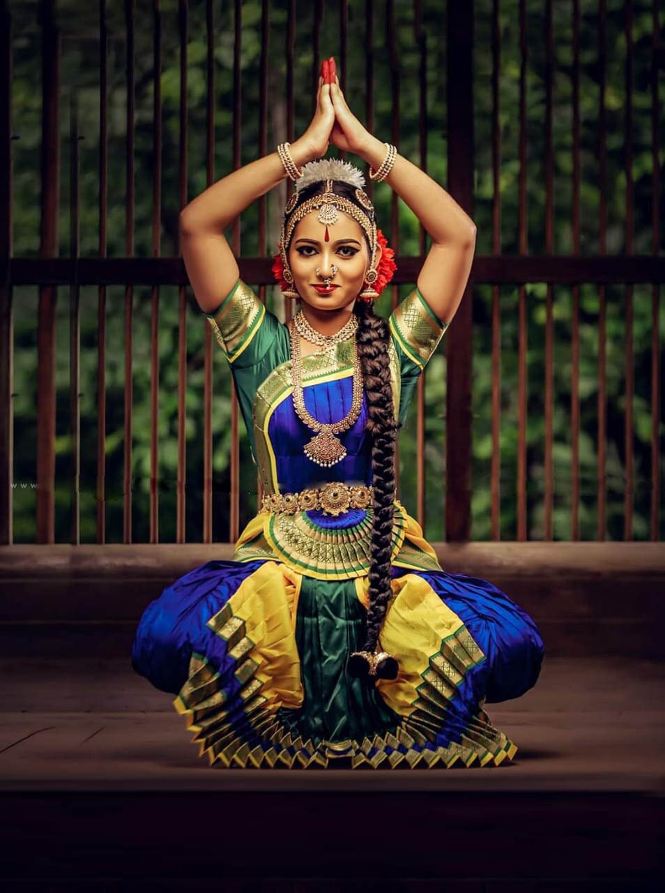 blue and green bharatanatyam dress Royal Blue & Green Bharatnatyam Dance Dress main image 1