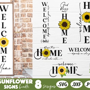 Sunflower Porch Sign SVG Bundle, Sunflower Home Sign SVG