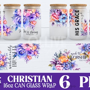 Christian Floral 16oz Can Glass Wrap PNG Sublimation Bundle