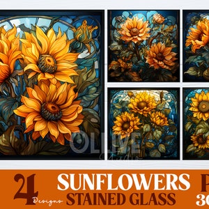 Stained Glass Sunflowers PNG | Sunflowers PNG