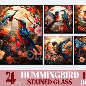 Stained Glass Hummingbird PNG Sublimation Bundle