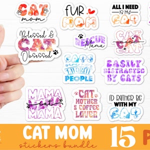 Cat Mom Sticker Bundle PNG | Maman chat PNG