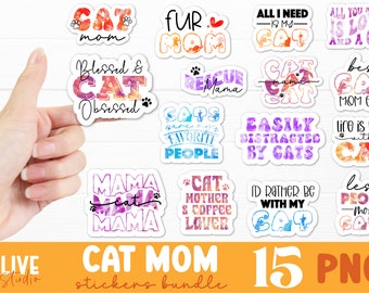Cat Mom Sticker Bundle PNG | Cat Mom PNG